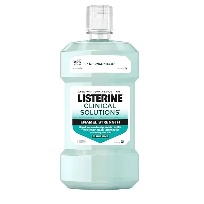 Listerine Clinical Solutions Enamel Strength Mint Oral Rinse, Daily Anticavity Fluoride Mouthwash to Repair Tooth Enamel & Prevent Cavities for Stronger* Teeth, Alpine Mint, 1 L