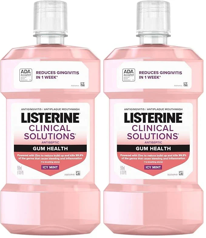 Listerine Clinical Solutions Gum Health Mouthwash, ICY Mint | Antiseptic | 500 mL | Pack of 2 | Prevents Buildup